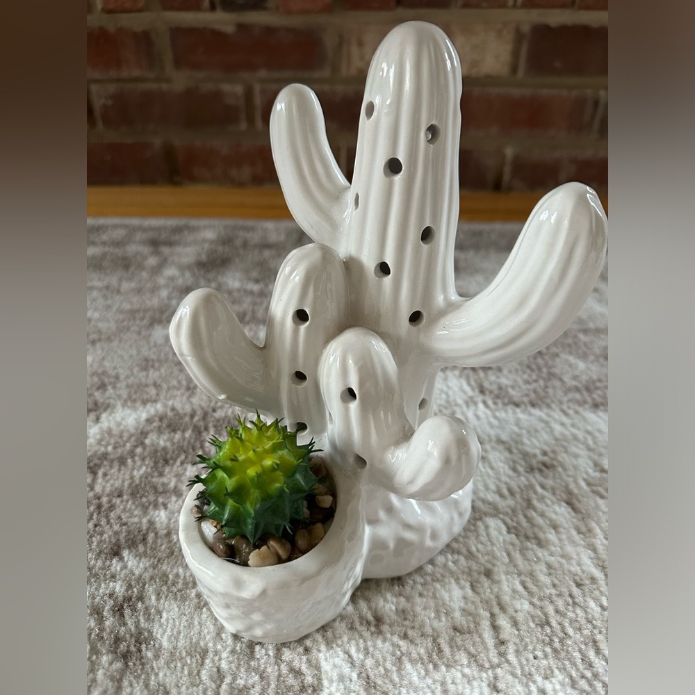 White Ceramic Cactus Potpourri Sachet Holder